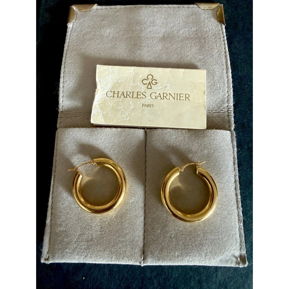 VTG Charles Garnier Paris 18K Gold (750) Hoop Earrings. New